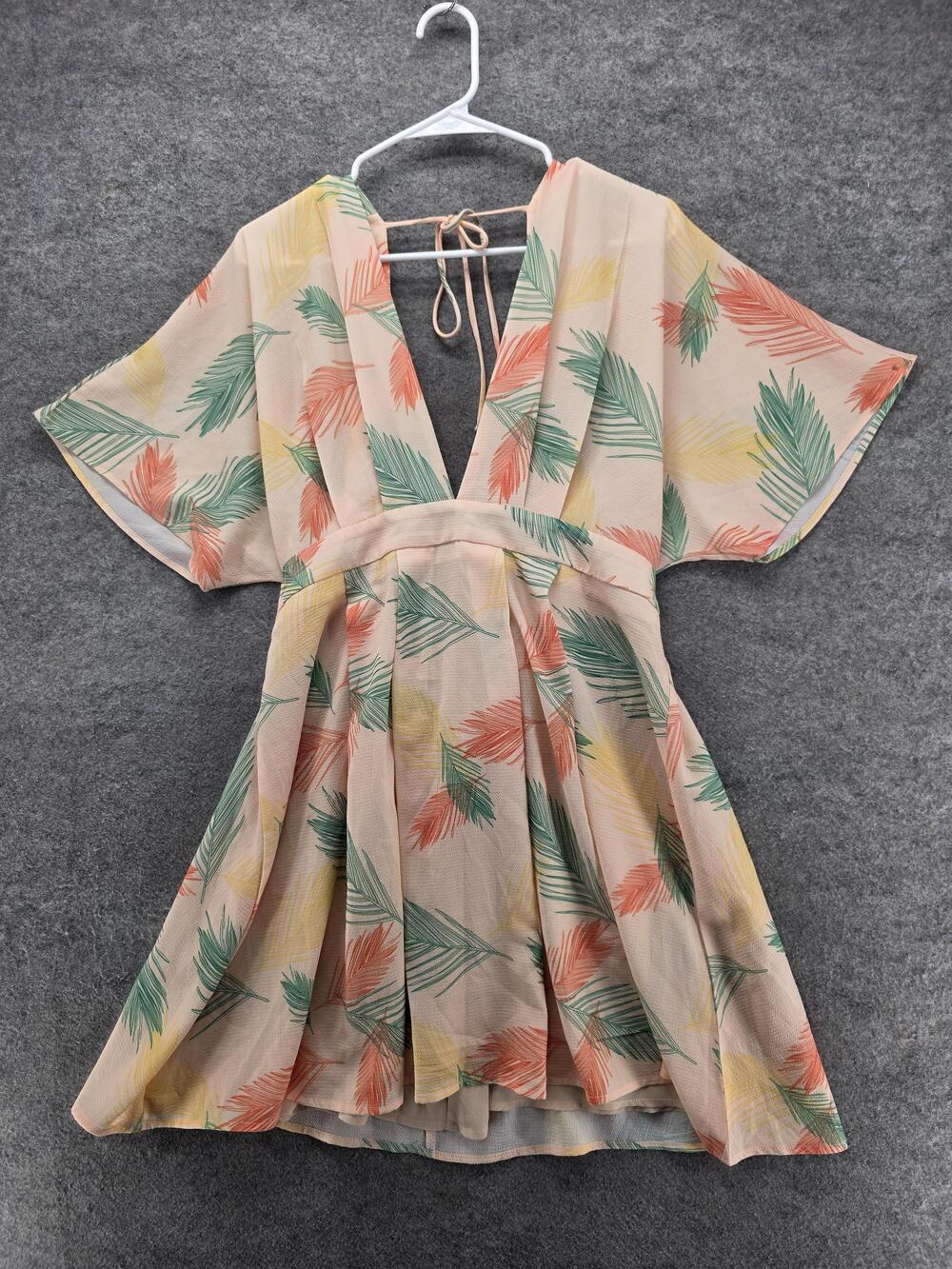 Dress Womens XL Multicolor Tropical Chiffon Fit Flare Backless Belted Sundress